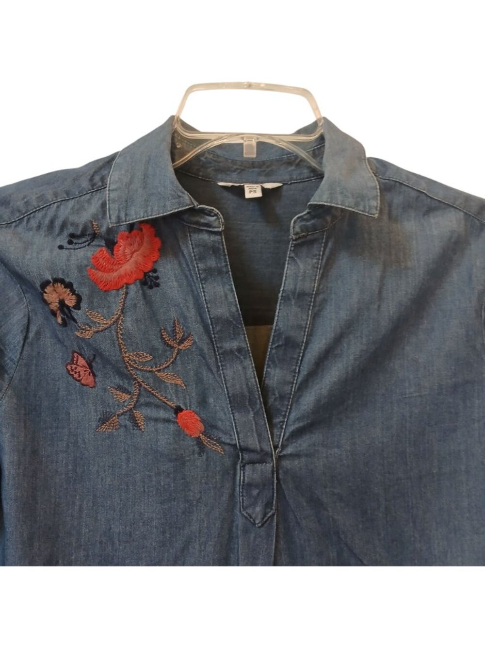 Sonoma Goods For Life Womens PS Chambray Embroidered Peplum Shirt  Blue NWT #D33 - Picture 8 of 9